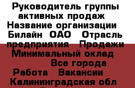 Руководитель группы активных продаж › Название организации ­ Билайн, ОАО › Отрасль предприятия ­ Продажи › Минимальный оклад ­ 30 000 - Все города Работа » Вакансии   . Калининградская обл.,Советск г.